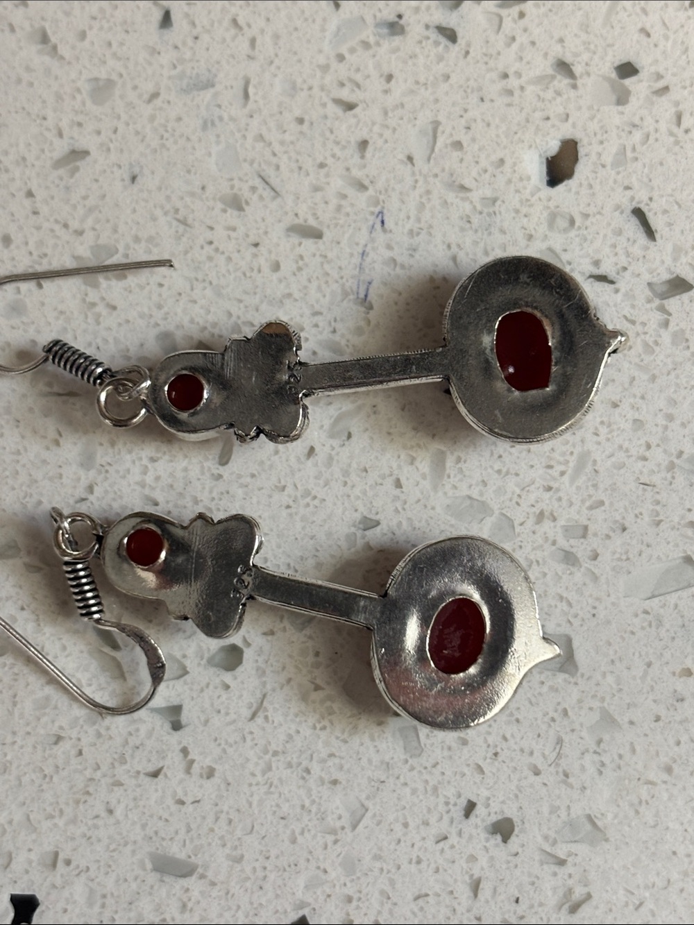 Silver Red Carnelian Gemstone Drop Dangle Earrings - Picture 6 of 8